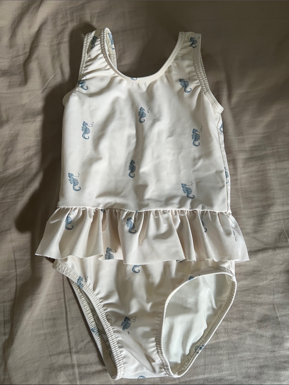 Rylee + Cru White Girls Seahorse Print Ruffle Swim Suit